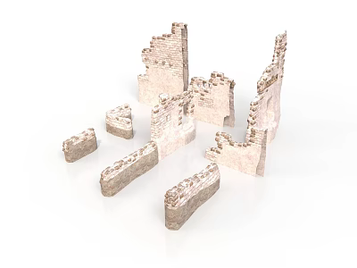 Ancient Stone Architecture Ruins With Irregular Broken Wall Structures 3d model