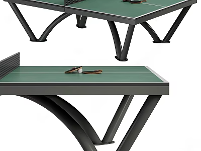 Green Ping Pong Table With Sturdy Steel Frame And Ping Pong Paddles On Top 3d model