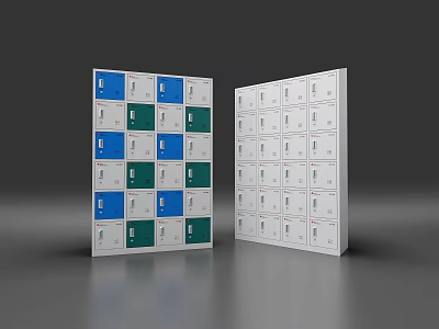 Colorful Storage Lockers With Blue Green White Doors And White Multiple Compartments 3d model