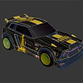 Black And Yellow Sporty Car With Racing Stripes And Yellow Wheels Design