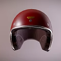 Red Retro Helmet Featuring Metal Trim And Brown Interior Lining Design