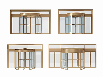Various Styles Of Revolving Doors With Gold Frames And Glass Panels 3d model