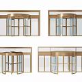 Various Styles Of Revolving Doors With Gold Frames And Glass Panels