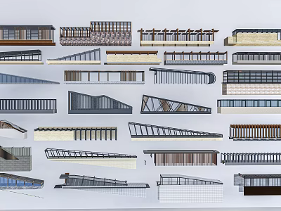 Parking Lot With Various Roof Structures And Canopy Designs In Different Shapes And Materials 3d model
