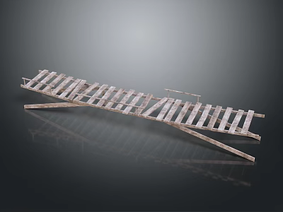 Modern Wooden Bridge Like Structure With Slats And Support Beams Design 3d model