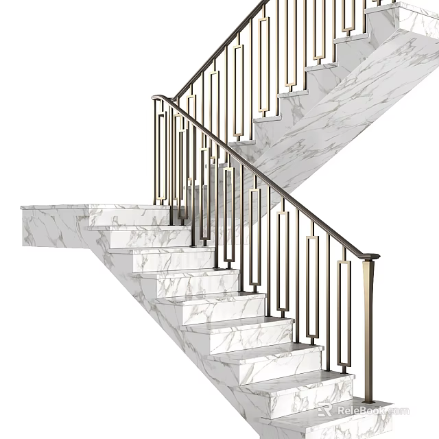 Modern Elegant Staircase Design With Polished Marble Steps And Sleek Metal Railings 3d model 