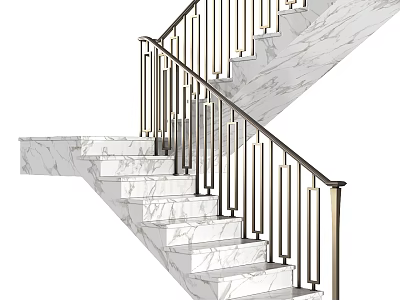 Modern Elegant Staircase Design With Polished Marble Steps And Sleek Metal Railings 3d model