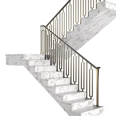 Modern Elegant Staircase Design With Polished Marble Steps And Sleek Metal Railings 3d model