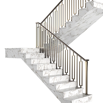 Modern stair steps stair handrail glass fence 3d model