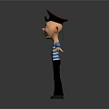 Cartoon Character Wearing Black Hat Blue White Striped Shirt Black Pants With Arms Outstretched