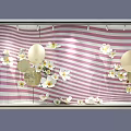 Modern Shop Window Display With Circular Decor Floral Elements Striped Background And Lighting Design 3d model