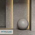 Geometric Gray Sphere Component With Textured Walls And Ambient Lighting