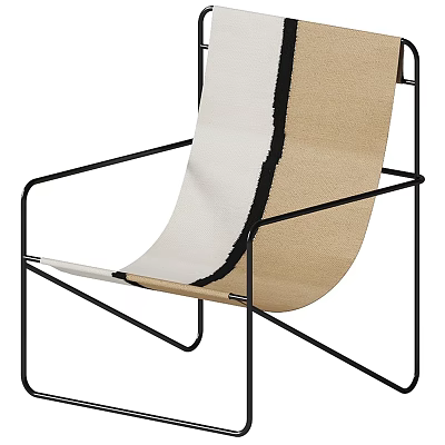Modern Lounge Chair With Black Metal Frame And Beige Fabric Seat Design 3d model