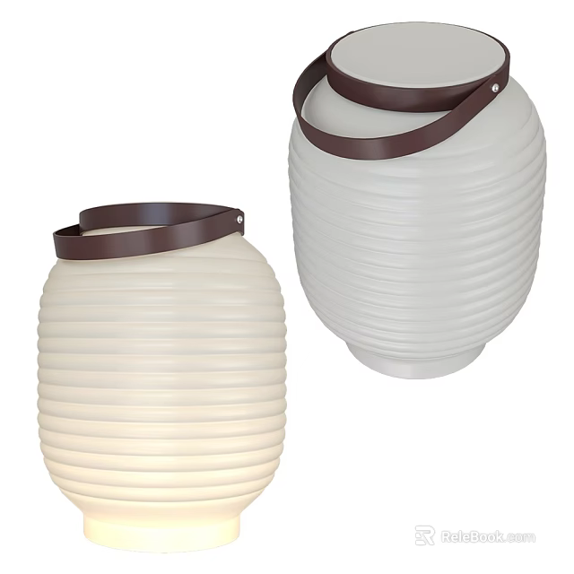 Elegant Modern White Striped Table Lamp With Brown Decorative Strap Design 3d model