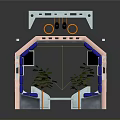 Futuristic Tech Interior Landscape With White Blue Walls Black Orange Pipes And Green Plants