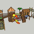Safe Outdoor Wooden Playground Equipment With Slide Tower Climbing Net And Tunnel