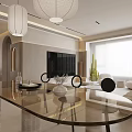 Modern Living and Dining Room Interior With Minimalist Sofa TV Wall And Open Layout
