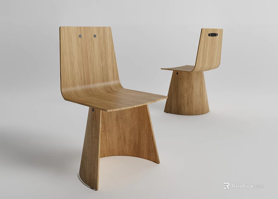 Modern Minimalist Wooden Dining Chairs With Smooth Backrest Seat And Conical Legs 3d model 