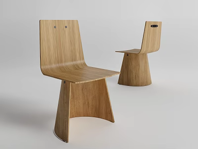 Modern Minimalist Wooden Dining Chairs With Smooth Backrest Seat And Conical Legs 3d model