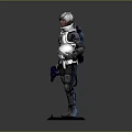 Game Movie Character Wearing Detailed Spacesuit Holding Helmet Standing On Red Black Base