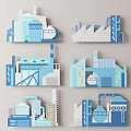 Industrial Style Wall Decor With Blue White Building Models And Factory Elements 3d model