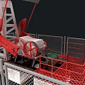 Industrial Oil Pump Jack With Red Metal Structure Fence And Pipes