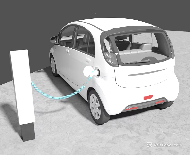 White Electric Car Charging At Public Charging Station With Cable 3d model 