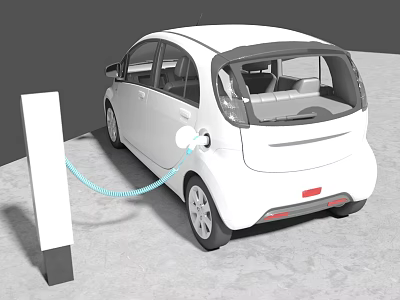 White Electric Car Charging At Public Charging Station With Cable 3d model