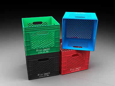 Multi Colored Plastic Storage Baskets with Perforated Design Handles and Fix Dry Label 3d model