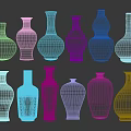 Traditional Blue And White Ceramic Vases With Various Shapes And Decorative Patterns 3d model