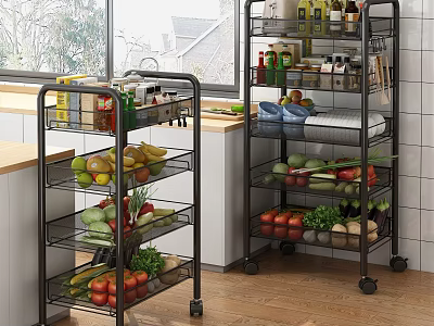 Multi Tiered Metal Wheeled Storage Rack For Kitchen Fruits Vegetables And Spices 3d model