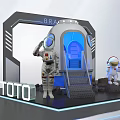 Space Theme Photo Spot With Silver Space Capsule Astronaut Models Blue Lighting And Lunar Rocks