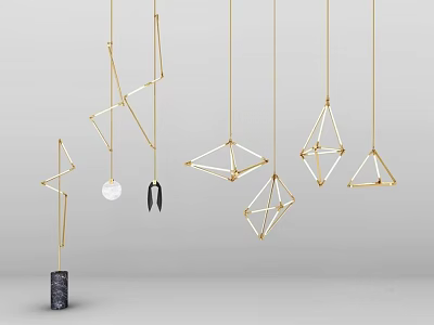 Various Modern Geometric Chandeliers With Golden Metal Frames And Glass Details 3d model