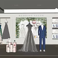 Elegant Bridal Shop Interior With Wedding Dresses Groom Suits And Decorative