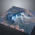Aerial View of Snow Capped Volcano with Reddish Brown Terrain and Surrounding Landscape