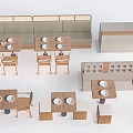 Modern Wooden Dining Table Set Combination With Chairs Booth Bench And Seating Options 3d model