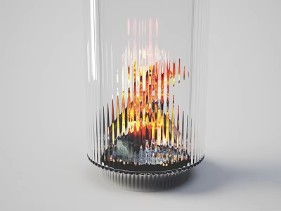 Contemporary Transparent Glass Fireplace With Flickering Flames And Decorative Rocks 3d model