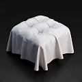 White Fabric Ottoman With Soft Pleated Design And Button Tufted Detail