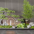 Indoor Landscape Design With Pine Tree Bamboo Circular Arch Stone Greenery And White Statue