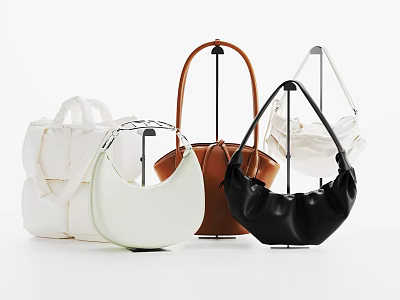 Stylish Leather Handbags Collection With White Brown Black Hobo And Tote Designs 3d model