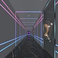 Futuristic KTV Corridor With Purple Blue Neon Lights Geometric Lines And Stylish Modern Vibe