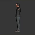 Man Standing With Arms Outstretched In Black Jacket White T-Shirt Jeans And Brown Shoes