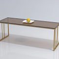 Rectangular Coffee Table with Glass Top Gold Metal Frame White Plate and Yellow Lemon
