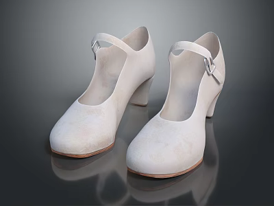 White Mary Jane Shoes With Buckle Strap And Medium Block Heel For Daily Casual Wear 3d model