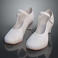 White Mary Jane Shoes With Buckle Strap And Medium Block Heel For Daily Casual Wear