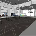 Modern Clothing Store Interior Design With Hanging Clothes Display Tables And Lighting