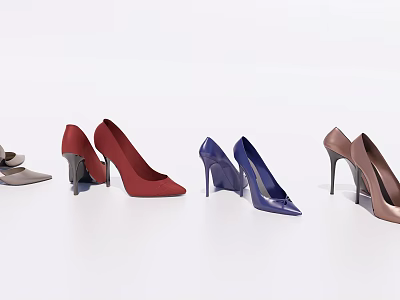 Women's High Heel Shoes In Red Blue Beige And Brown Leather With Pointed Toe Design 3d model