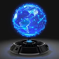 DP Device With Black Base Supporting Blue Glowing Globe Network Lines And Data Points