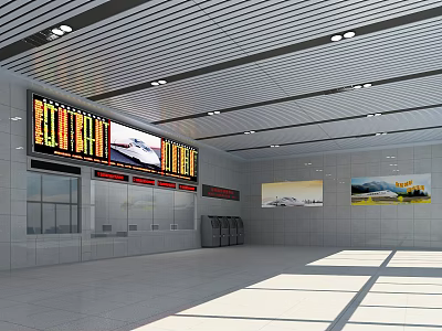 Contemporary Transportation Hub Interior With Digital Information Screens Advertising Posters And Ceiling Lighting Design 3d model