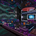 Purple Neon KTV Interior With Sound Wave Patterns And Space Themed Decor